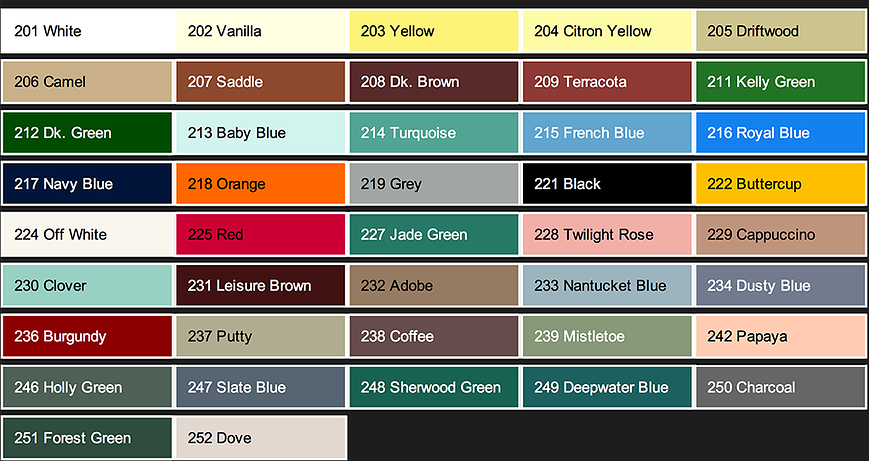Available Colors Vinyl